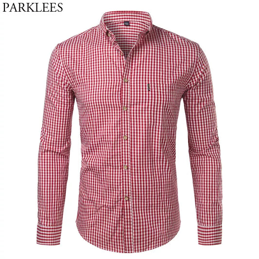 Mens Plaid Cotton Casual Dress Shirts Long Sleeve Button Down