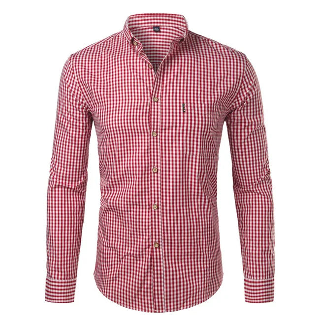 Mens Plaid Cotton Casual Dress Shirts Long Sleeve Button Down