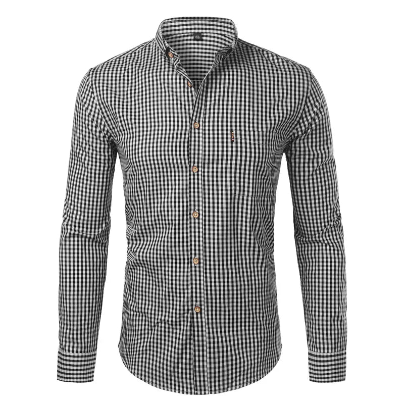Mens Plaid Cotton Casual Dress Shirts Long Sleeve Button Down