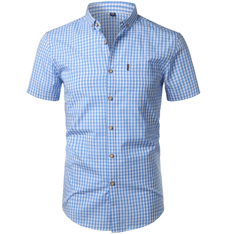 Mens Plaid Cotton Casual Dress Shirts Long Sleeve Button Down