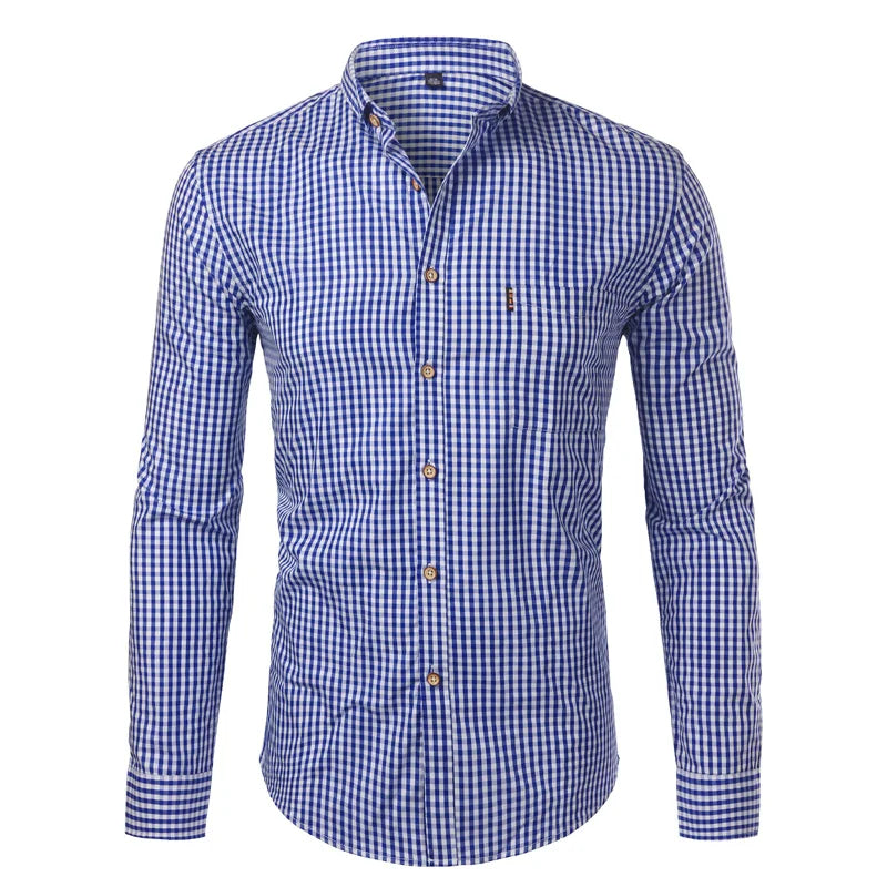 Mens Plaid Cotton Casual Dress Shirts Long Sleeve Button Down
