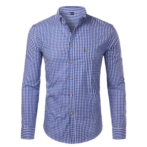 Mens Plaid Cotton Casual Dress Shirts Long Sleeve Button Down